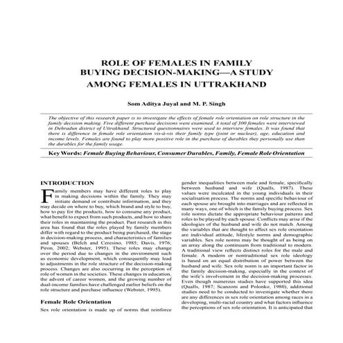 Role of females in family | PDF
