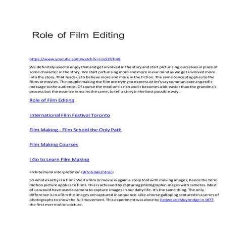 Role of film editing | DOCX