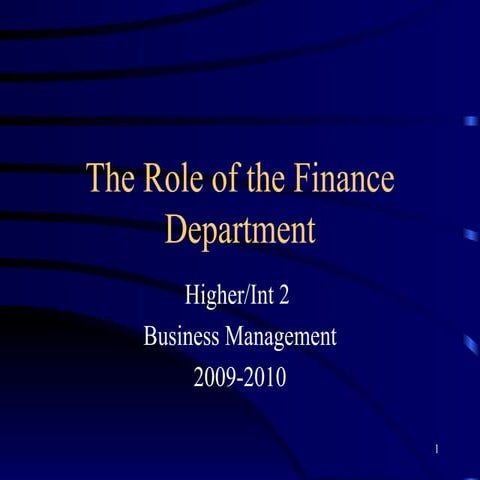 Role of Finance CMD