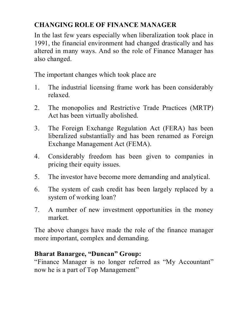 finance manager job description