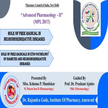 Role of Free Radicals in Etiopathology of Diabetes and Neurodegenerative Dise...