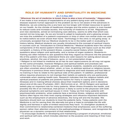 Role of humanity and spirituality in medicine | PDF