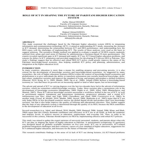 Role of ICT in Shaping the Future of Pakistani Higher Education System