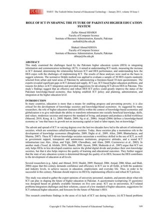 Role of ICT in Shaping the Future of Pakistani Higher Education System