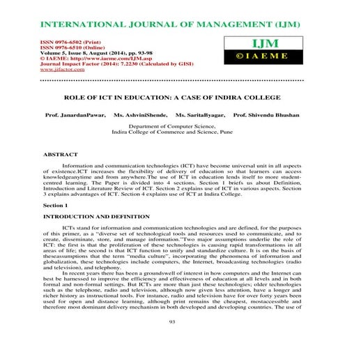 Role of ict in education a case of indira college 2