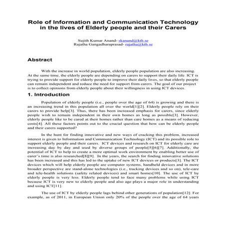 Role of ICT in the lives of elderly people and their carers