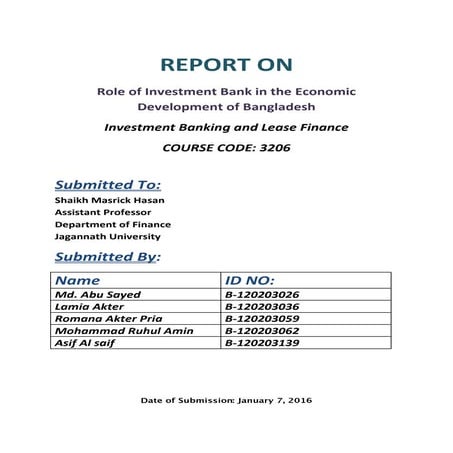 Role of investment bank in the economic development of bangladesh | PDF