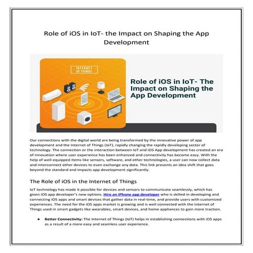 Role of iOS in IoT- the Impact on Shaping the App Development