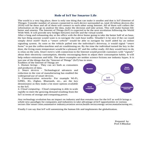 Role of IoT for smarter life