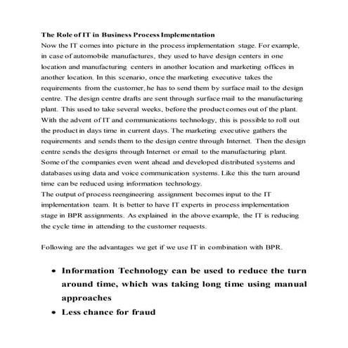 Role of IT in BPR