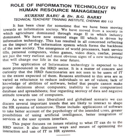 Role of Information Technology in Human Resource Management