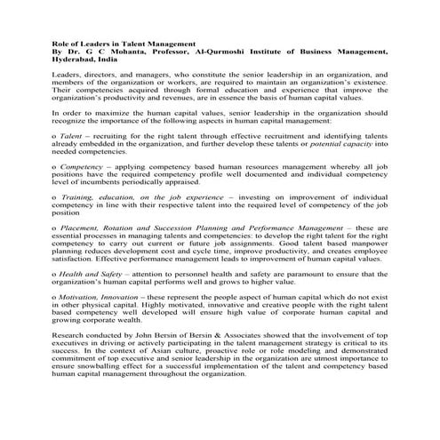 Role of leaders in talent management