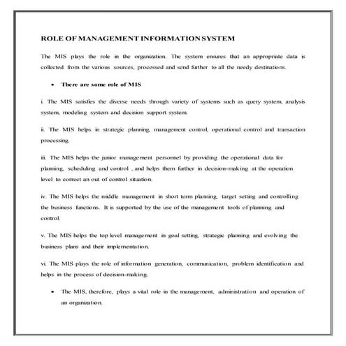 Role of management information system