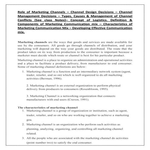 Role of Marketing Channels – Channel Design & Channel Conflicts | PDF