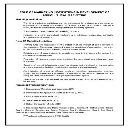  Agricultural marketing institutions