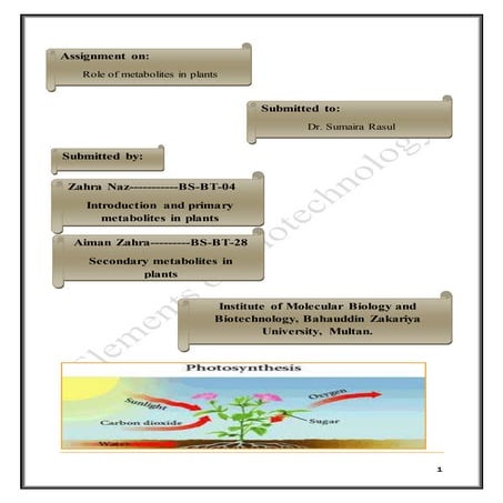 Role of metabolites in plants