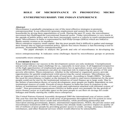 Role of microfinance in promoting micro entrepreneurship