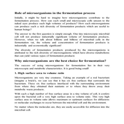 Role of microorganisms in the fermentation process | DOCX
