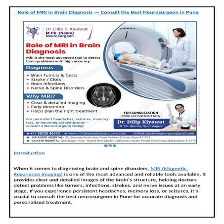 Role of MRI in Brain Diagnosis — Consult the Best Neurosurgeon in Pune