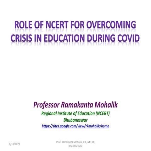 Role of NCERT in Overcoming Crisis in Education during COVID