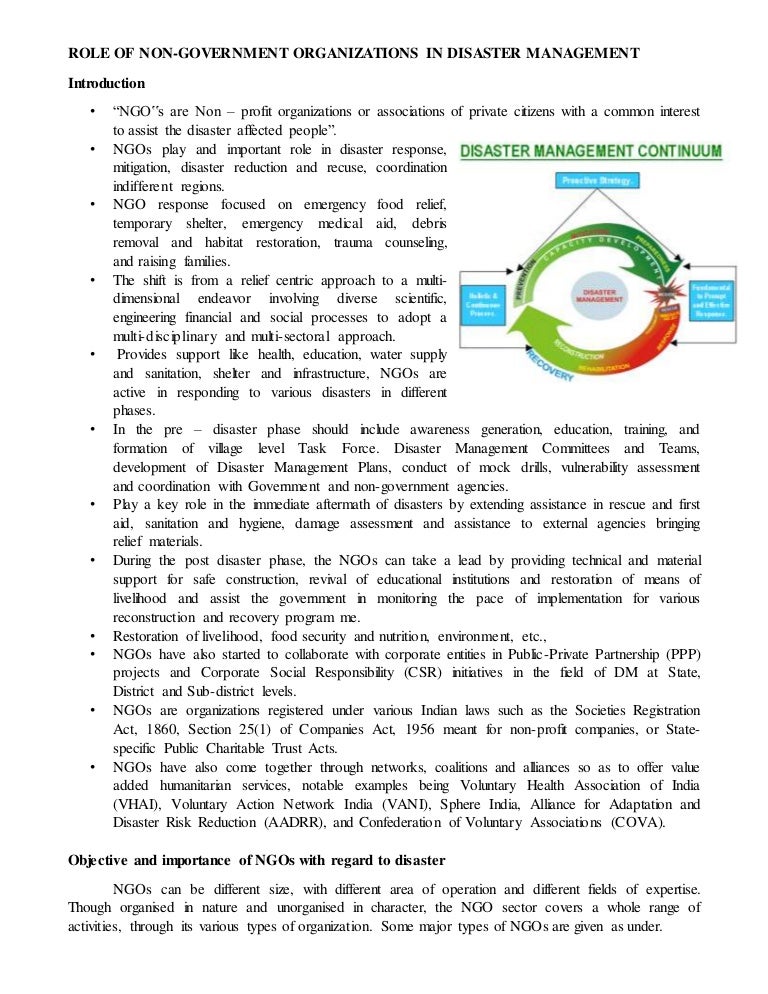 Role Of Non Government Organizations In Disaster Management