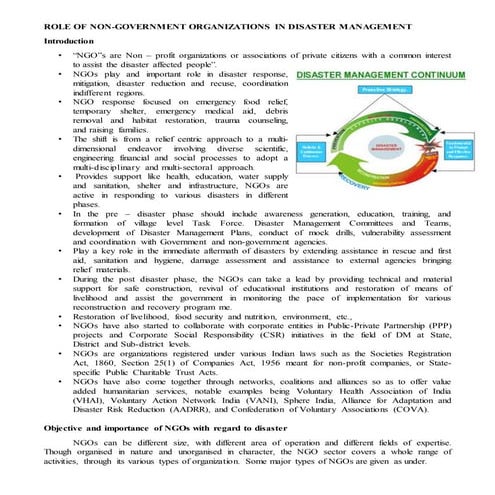 Role of non government organizations in disaster management