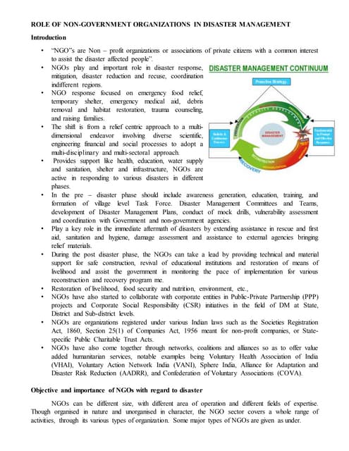 Role of non government organizations in disaster management