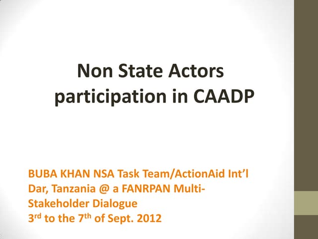 Role of ns as in caadp dar, tanzania
