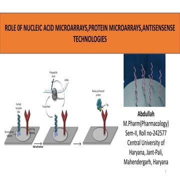 Role of nucleic acid (DNA) microarrays, Protein microarrays and Antisense Tec...