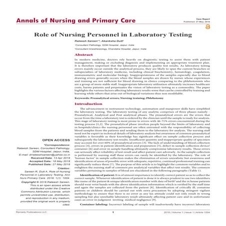 Role of nursing personnel in laboratory testing
