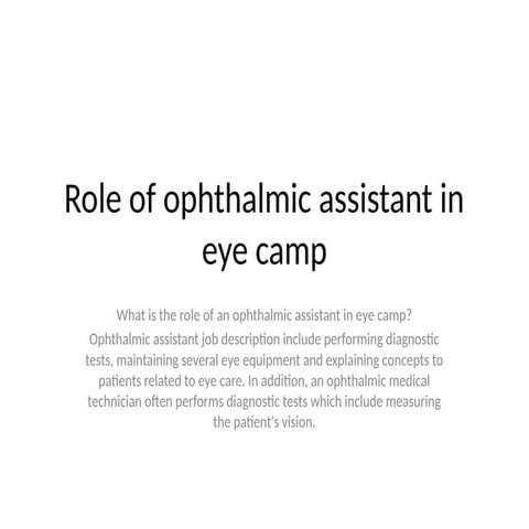 Occupational Optometry Introduction and. | PPTX