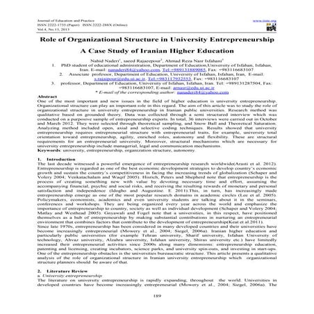 Role of organizational structure in university entrepreneurship