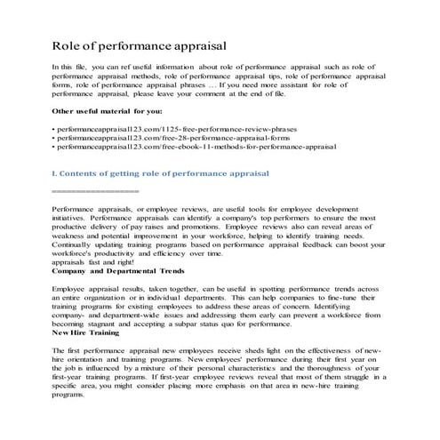Role of performance appraisal