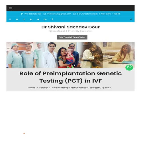 Role of Preimplantation Genetic Testing (PGT) in IVF