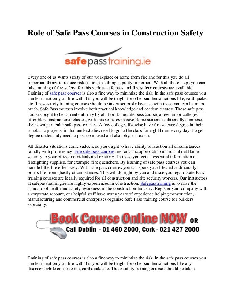Role of safe pass courses in construction safety