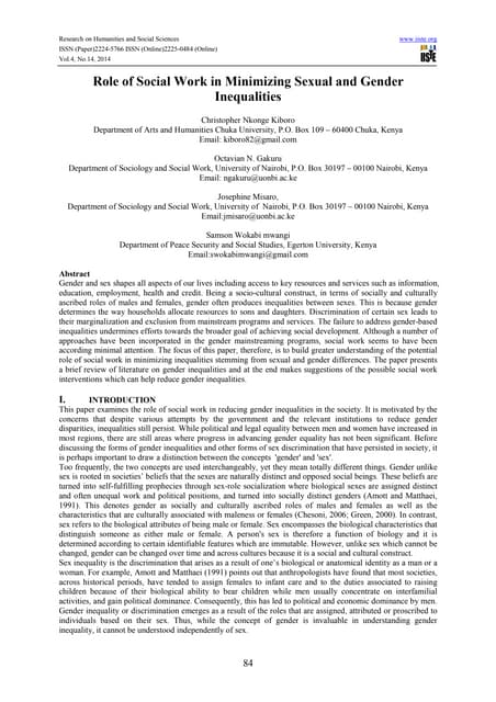 Role of social work in minimizing sexual and gender inequalities