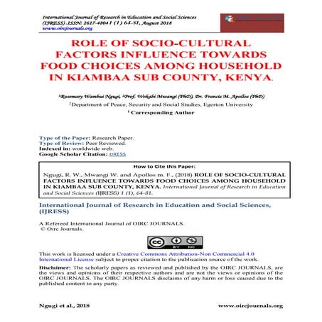 Role of socio cultural factors influence towards food choices among ...