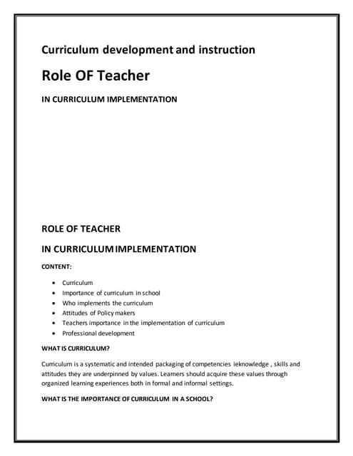 Role of teacher
