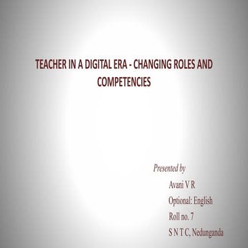 Teacher in a Digital Era: Changing Roles and Competencies