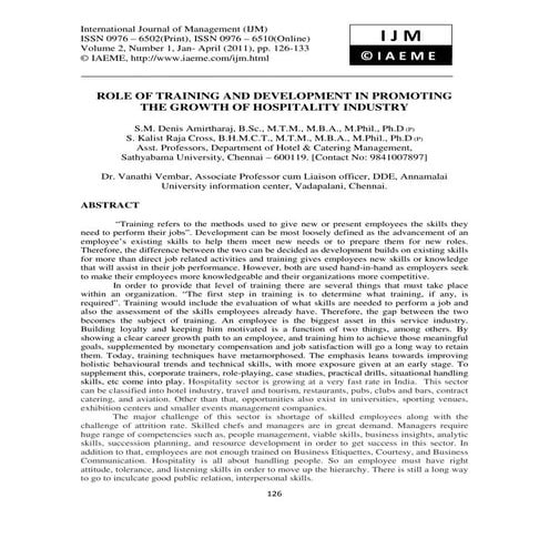 Role of training and development in promoting the growth of hospitality industry