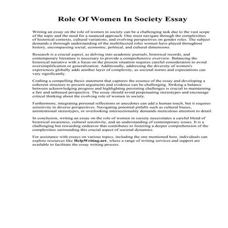 Role Of Women In Society Essay | PDF