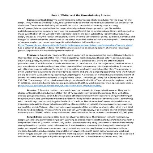 Role of Writer and the Commissioning Process