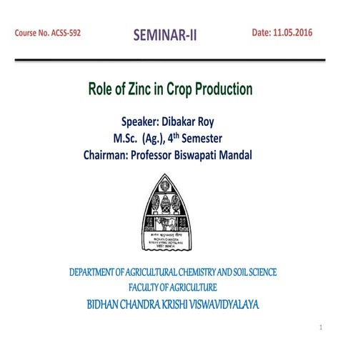 Role of zinc in crop production
