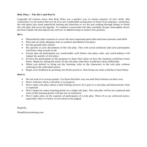 Role plays   do's and don'ts 