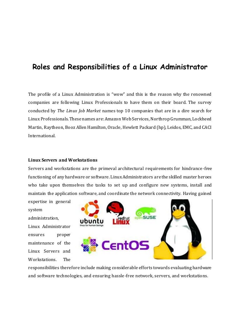 Roles and responsibilities of a linux administrator