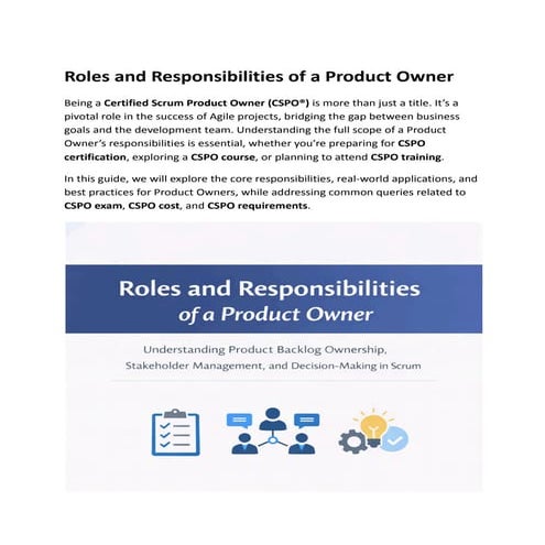 Roles and Responsibilities of a Product Owner | CSPO Training | PDF