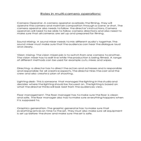 Roles in multicam unit