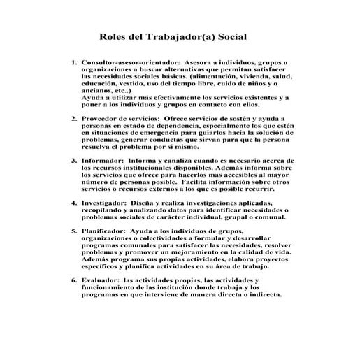 Roles del Trabajador Social