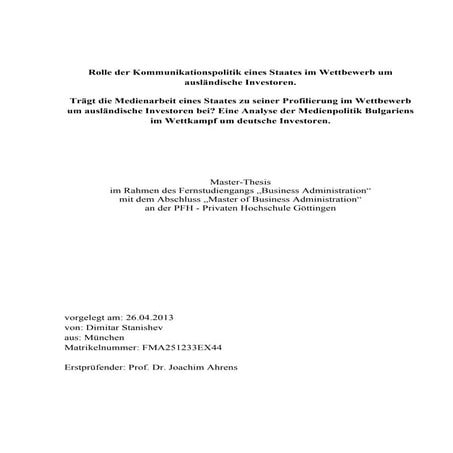 Rolle der kommunikationspolitik eines staates im wettbewerb um ausländische i...