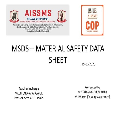 Material Safety Data Sheet A Guidelines for Chemical Study 